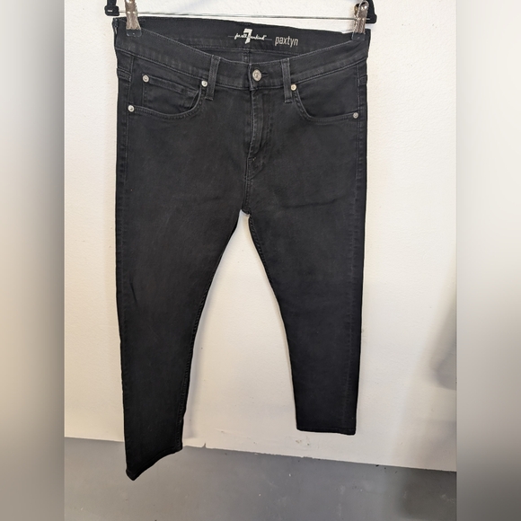 7 For All Mankind Black Skinny Jeans in Black 34x30.5 